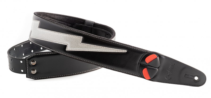 Bolt II Silver Glitter Guitar Strap with Shining Lightning Bolt | RightOn! Straps1